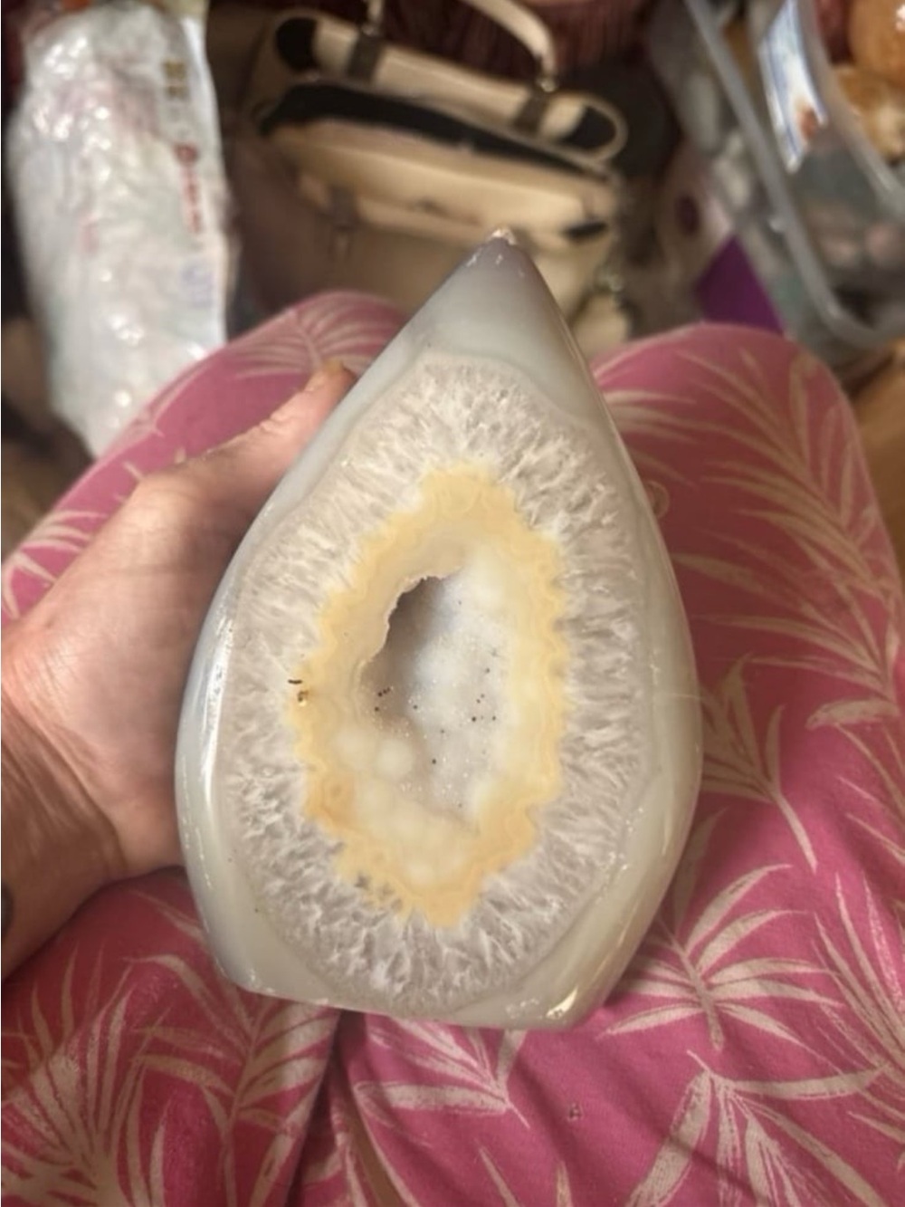 Natural White and Cream Agate Geode Decorative Accent